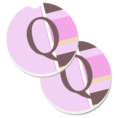 Carolines Treasures Letter Q Initial Monogram Pink Stripes Cup Holder Car Coaster, 2PK CJ1005-QCARC